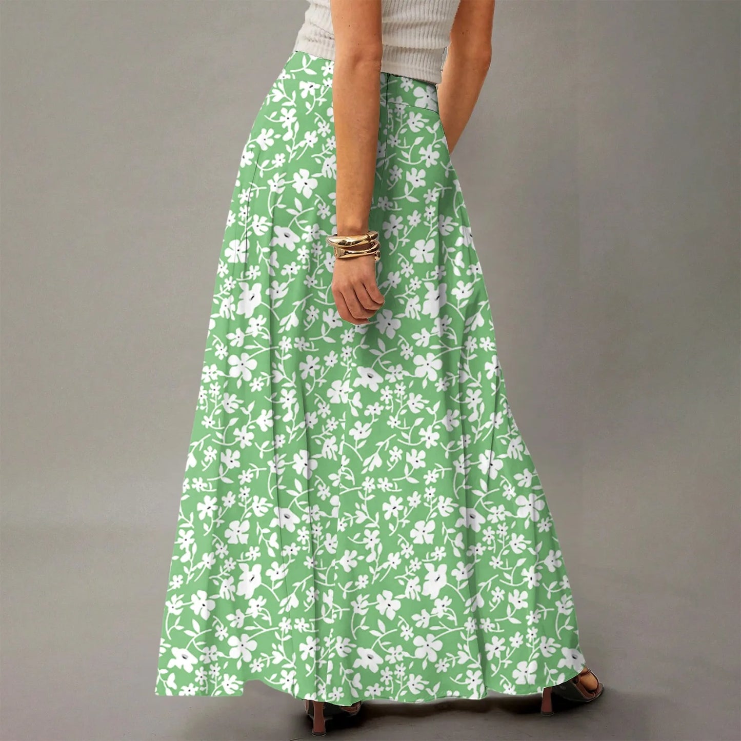 Women's Straight Skirt Casual Summer Floral Print Bohemian Skirt Flowing Maxi Skirts with pockets High waist Elastic skirt