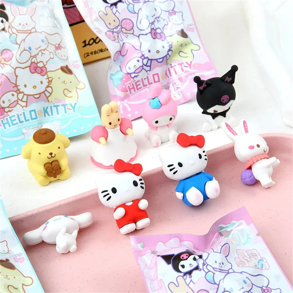 Sanrio Kawaii Eraser Set – 32pcs 3D Cartoon Rubber with Kuromi, Hello Kitty & Friends for Students & School Gift Kits