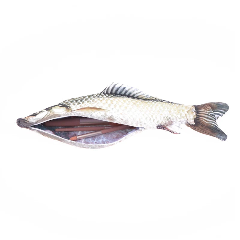 Realistic Crucian Carp Pencil Case – Fish-Shaped Zipper Pouch for School, Makeup & Back-to-School Stationery