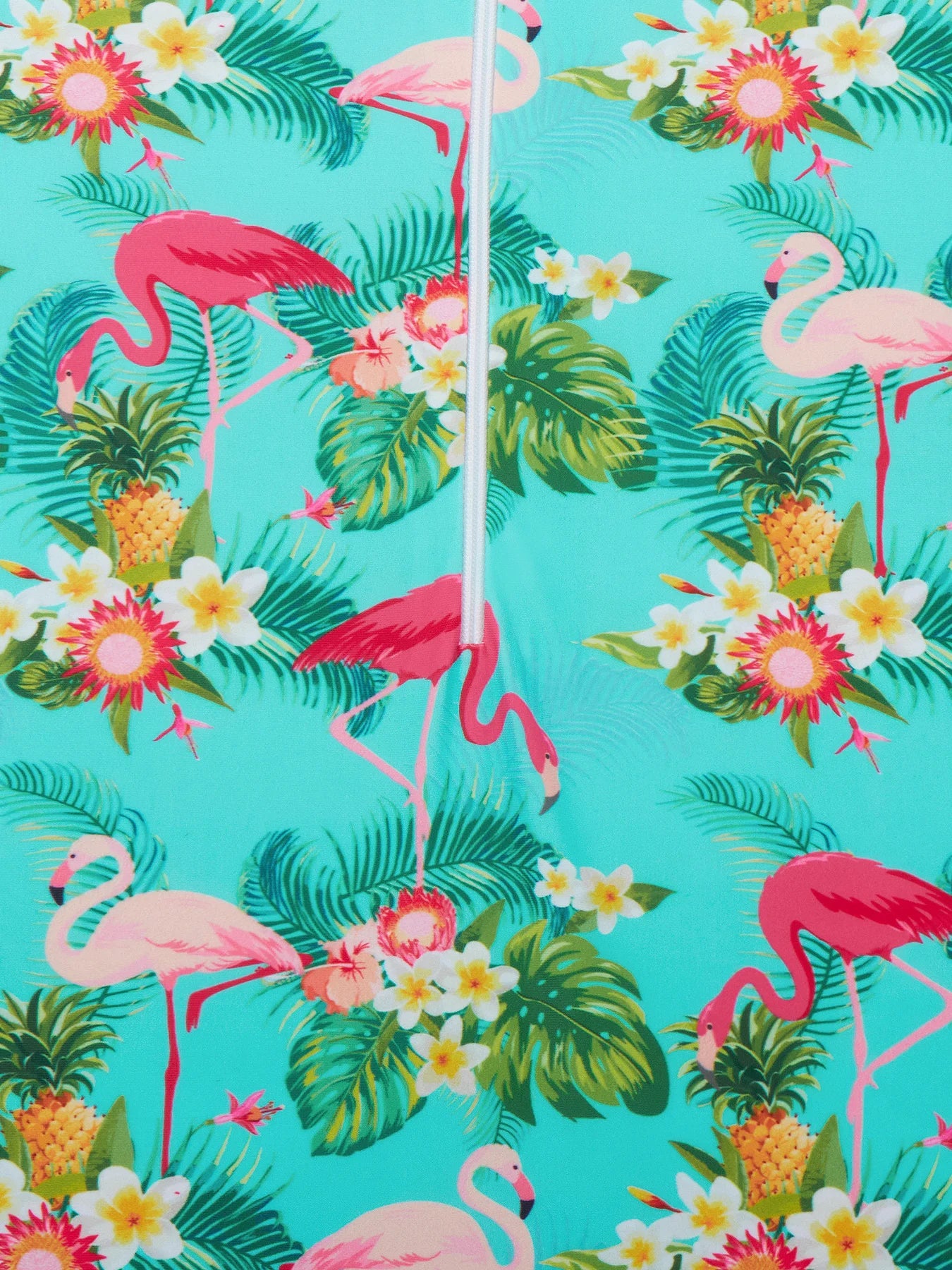 Cyan Color One-Piece Swimwear Kids Girl Long-Sleeved Flamingo Print Swimsuit Beach Water Play Summer Swimming Suit Boyleg Shorts