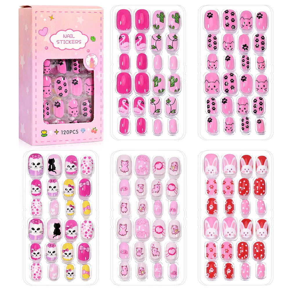 Magical Nail Party – 120PCS Cute Cartoon Nails for Girls with Colorful Festival Vibes