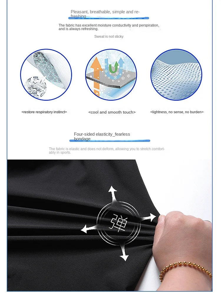 2024 Casual Sports Shorts for Men's Summer Ice Silk Breathable Loose Large Size Cool and Quick Drying Fashion Elastic Casua