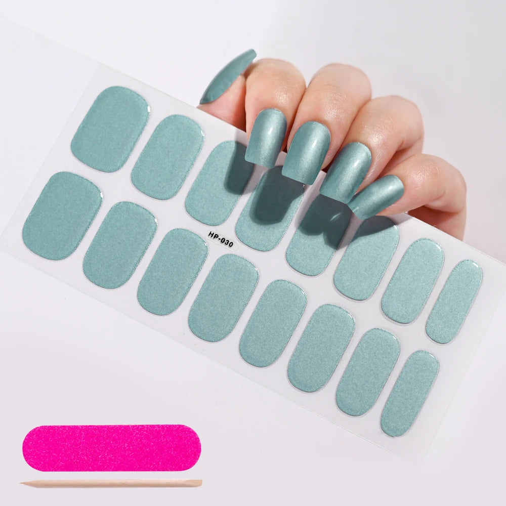 Semi-Cured Gel Nail Wraps – 16 Oval Tips with Solid Colors + File & Stick Kit