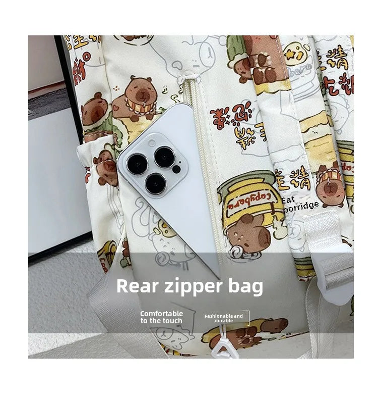Capybara Campus Buddy – Kawaii Cartoon Laptop Backpack with Room to Spare!