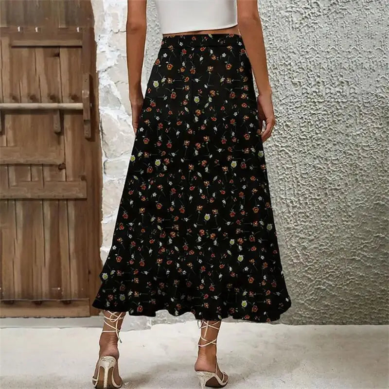 2024 Women's Ruffle Edge Irregular Half skirt Elegant and Elegant Hanging Dress Fashionable Summer New Midi Floral Print Beach