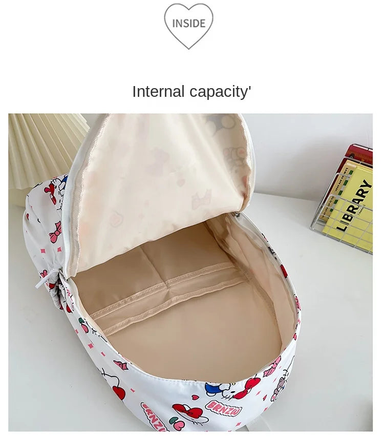 Kawaii Canvas Backpack – Hello Kitty, Kuromi, Melody & Cinnamoroll Charm for Kids & Teens!