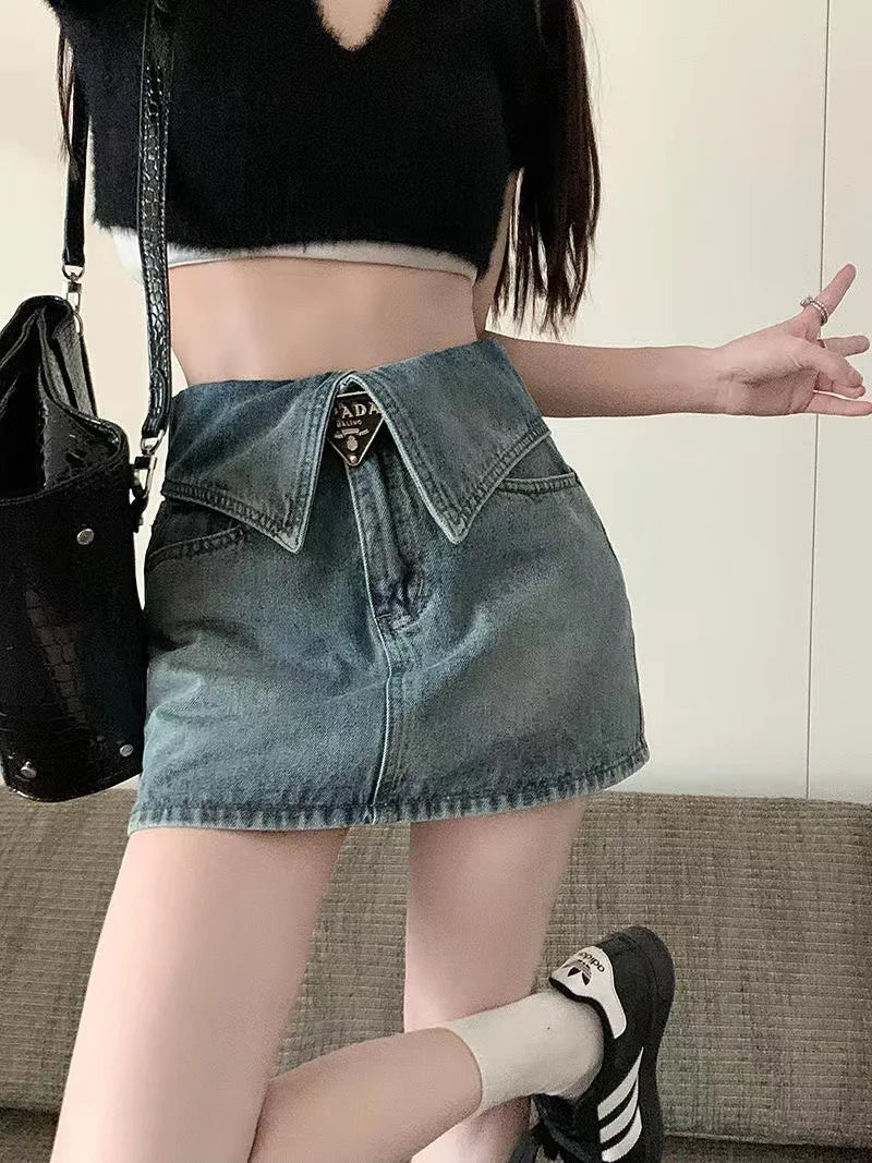 Fashion High Waist Denim Mini Skirt Women's 2023 Summer New Fashion Button Zipper Slim Fit Korean Street  Casual A-line Skirt