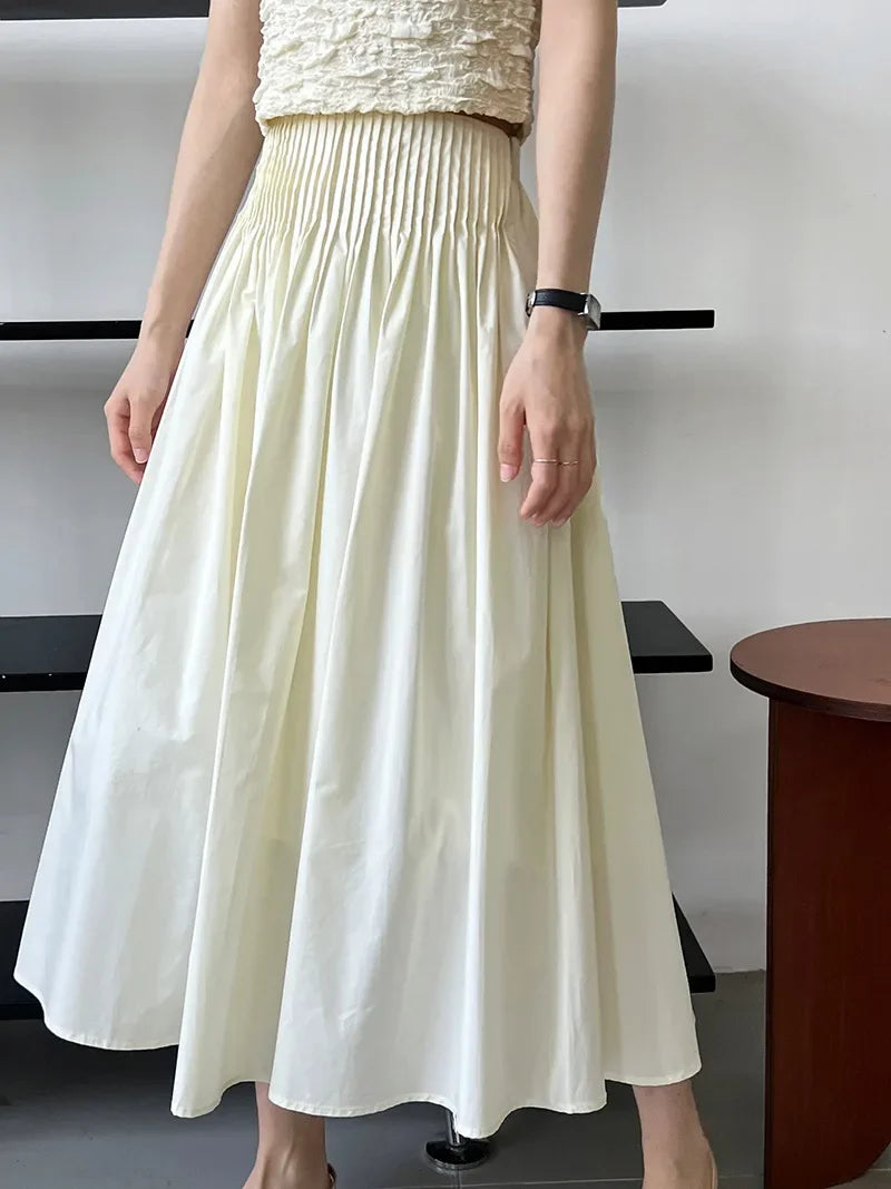 Elegant High-Waisted Pink A- Line Skirt Sweet Umbrella Design Sensibility Plenty of Pleats Medium-Length Women's Fashion