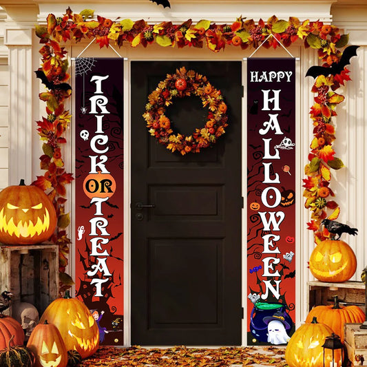 Halloween Couplets Festival Entrance Decoration Creative Text Door Curtain Horror Theme Party Decoration Polyester Hanging Flag