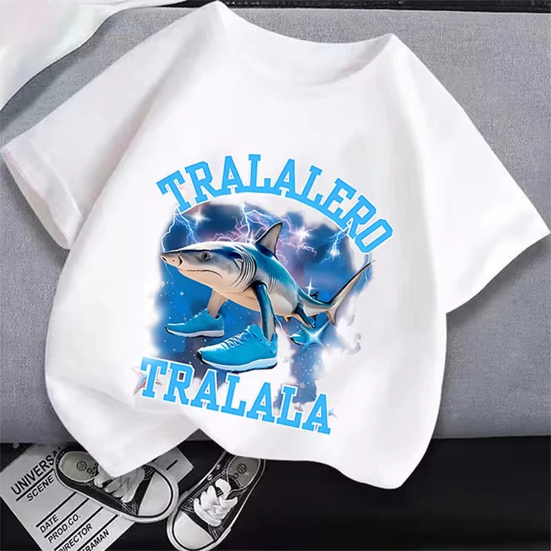 Italian Brainrot Animals Kids Cotton T-shirt Cappuccino Assassino  Tops for Kids Funny Cartoon Print Cute Tee Summer Clothing
