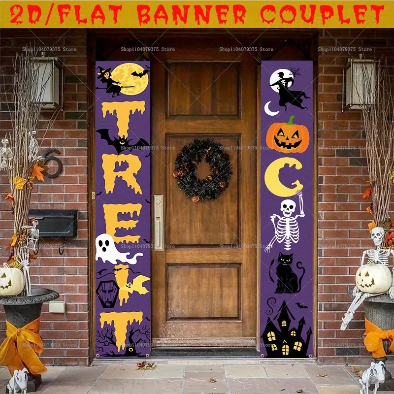 Halloween Witch Pumpkin Head Porch Decoration Couplet Banner Happy Halloween Home Room Holiday Party Supplies Photography Props