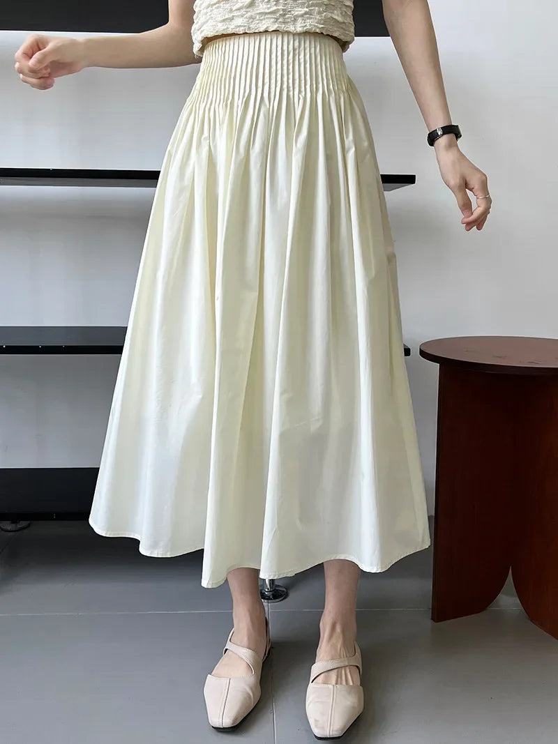 Elegant High-Waisted Pink A- Line Skirt Sweet Umbrella Design Sensibility Plenty of Pleats Medium-Length Women's Fashion