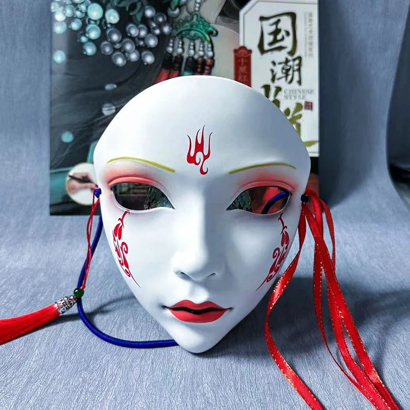 Halloween Animist Adult Party Mask Full Face Chinese Style Hand-Painted Decoration Masquerade Hanfu Accessories Party Decor