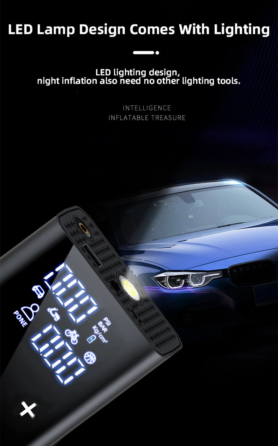 E-ACE Air Pump 150PSI Portable Car Tyre inflator 8000mAh Digital Electric Wireless Air Compressor For Bicycle Ball Motorcycle