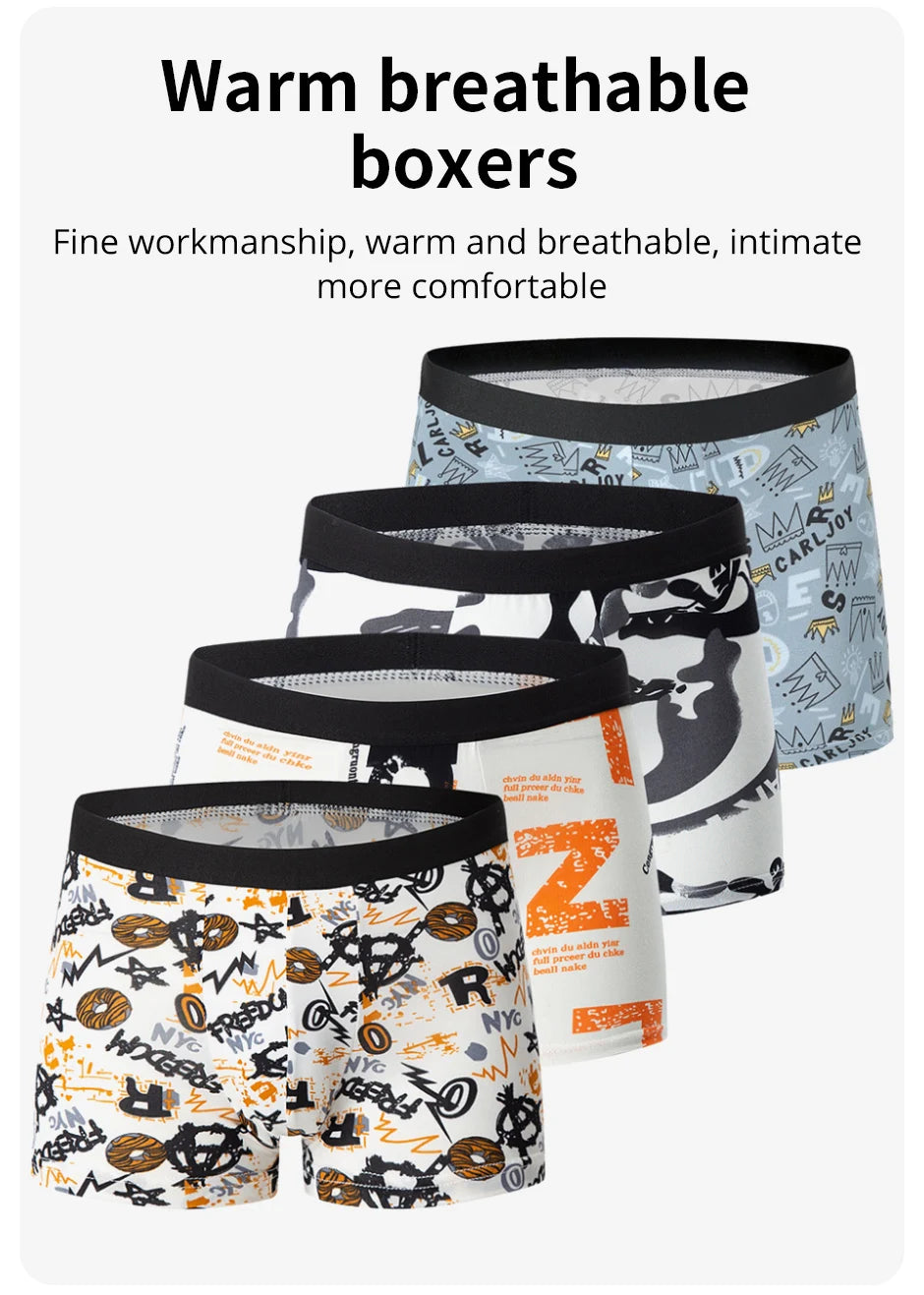 4-Piece Men's Fashion Print Mix And Match Underwear Beach Shorts Comfortable Breathable Teenager Plus Size 5xl6xl Boyshort.