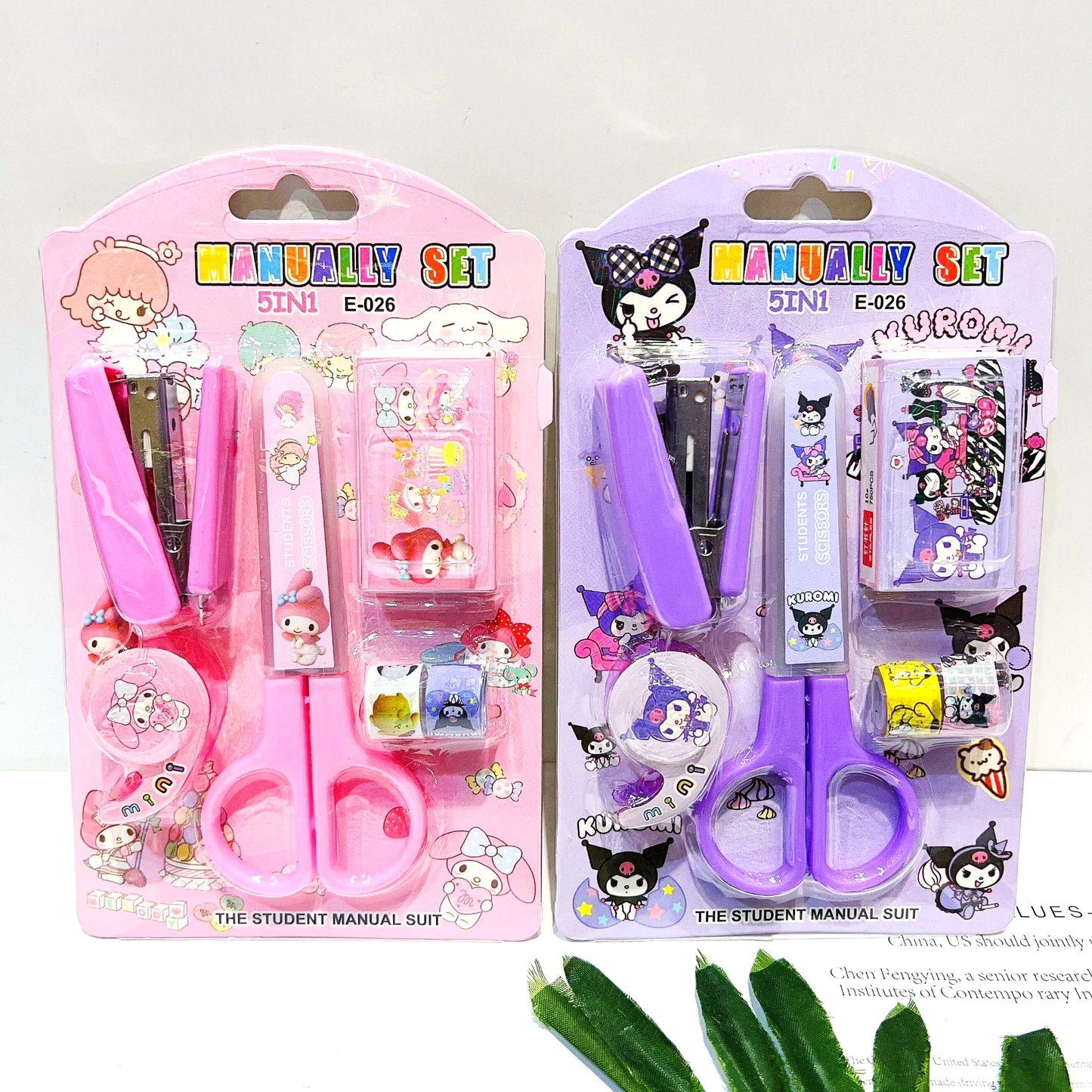 Kuromi & Hello Kitty Cartoon Stationery Set – Stapler & Tape Combo for Students, School Projects & Home Book Binding