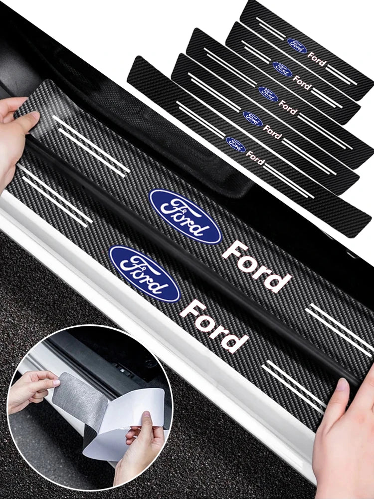 Car Door Sill Anti-scratch Stickers Carbon Microfiber Sticker For Ford Edge Explorer Transit Ranger Kuga MK2 MK7 Fusion Ecosport