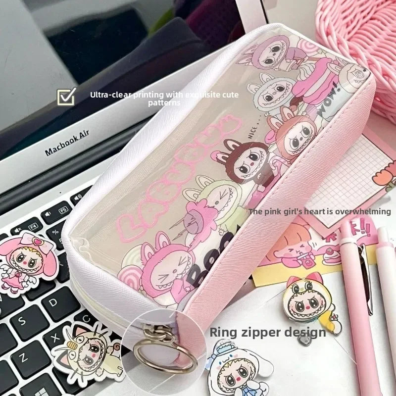 Hot-Selling Transparent Cartoon Pencil Case – Large Capacity Stationery Organizer