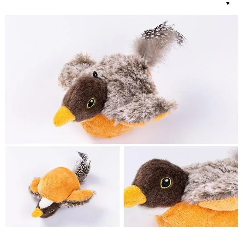 Interactive Cat Toys Rechargeable Flying Bird Rat Cat Toy Chirping Flapping Bird Can Add Catnip Touch Activated Plush Kitten Toy