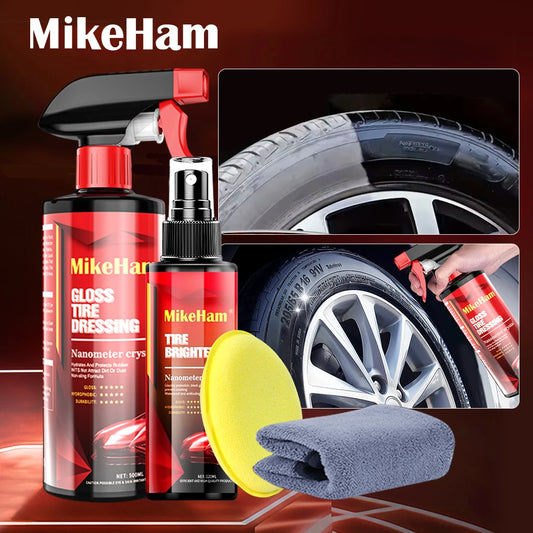 MikeHam Car Tire Shine Dressing Spray Long Lasting High Gloss Tire Coating Care Black Wet Look UV Protection & Waterproof 500ml