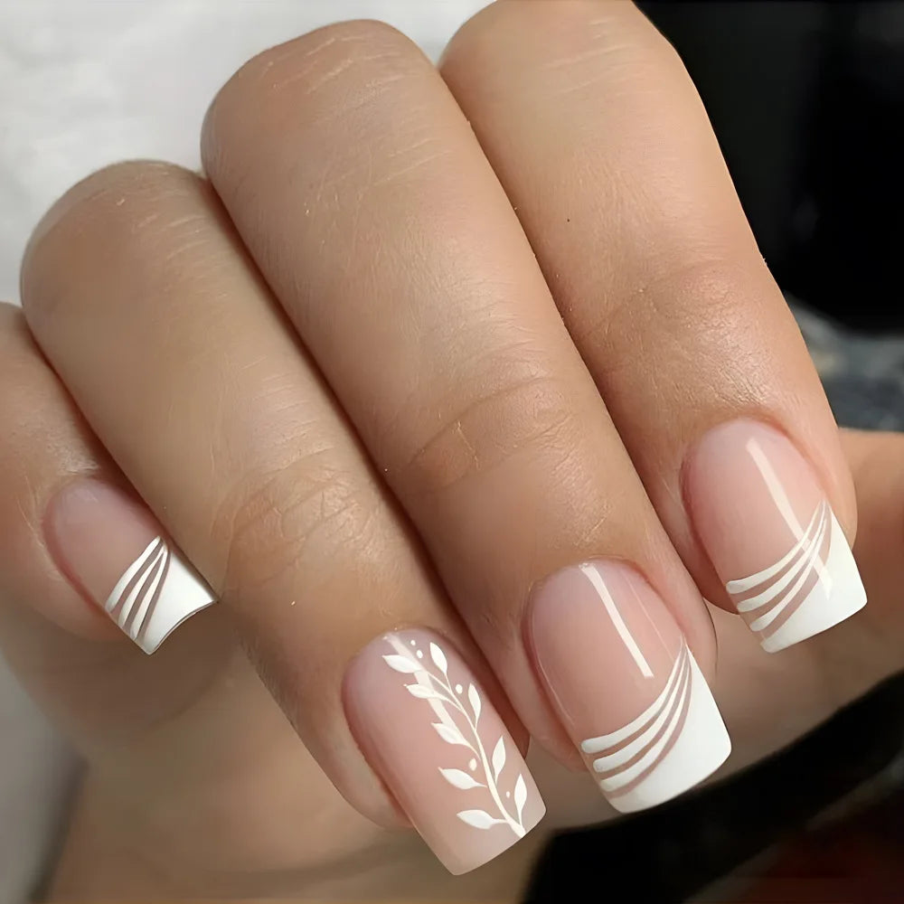 Ballet Chic – 24Pcs White French Nails with Cute Bow Design