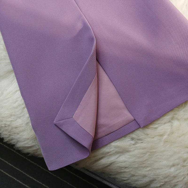 Seoulish 2024 New Spring Summer Elegant Purple Formal Women's Wrap Skirts High Waist Workwear Back Zipper A-Line Skirts Female