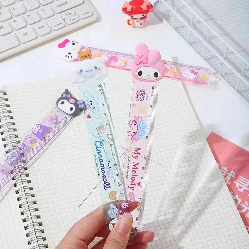 4-Piece Kawaii Sanrio Ruler Set – 15cm Cartoon Kuromi, My Melody & Cinnamoroll Stationery for Students & School Supplies