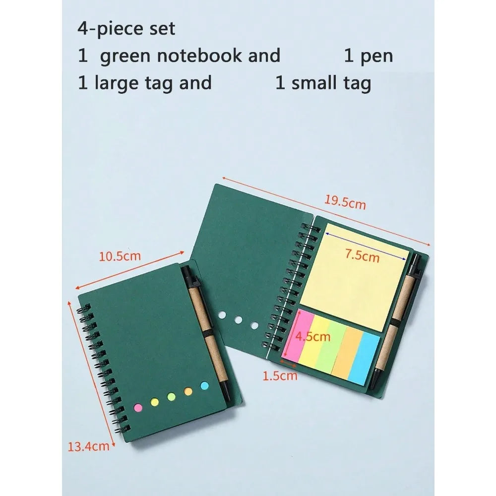 4-Pack Spiral Notebook Set-Pocket Notepad with Pen Loop,Sticky Notes&Index Tabs,4.1x5.3"Brown Paper Cover,Portable Lined Journal