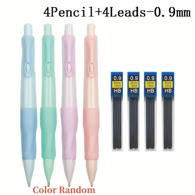Comfortable Grip Mechanical Pencil Set 0.5/0.7/0.9/2.0MM Leads 2B Art Writing Pencil Office Supplies Stationery(4pencils+4leads)