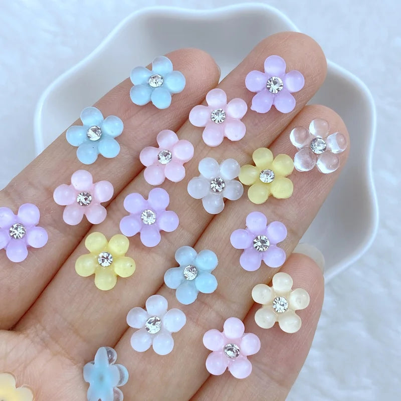 Kawaii Diamond Flower Nail Charms – 30PCS 3D Resin Accessories for Manicure & DIY Nail Art