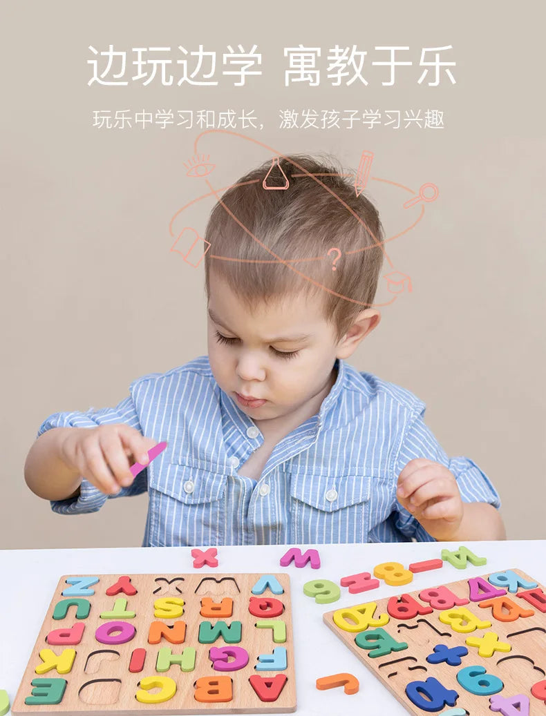 ABC Puzzle Shape Sorter Wooden Toys Early Learning Jigsaw Alphabet Number Puzzle Preschool Educational Baby Toys for Children
