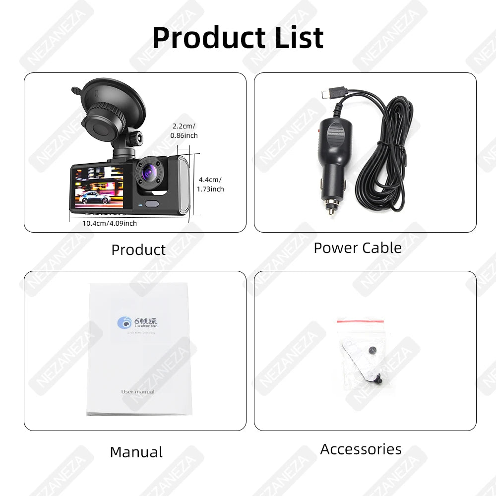1080P DVR Car Recorder HD 3-Lens Inside Infrared Night Vision 3 Cameras Gravity Sensor Universal IPS Safe Driving Video Recorder