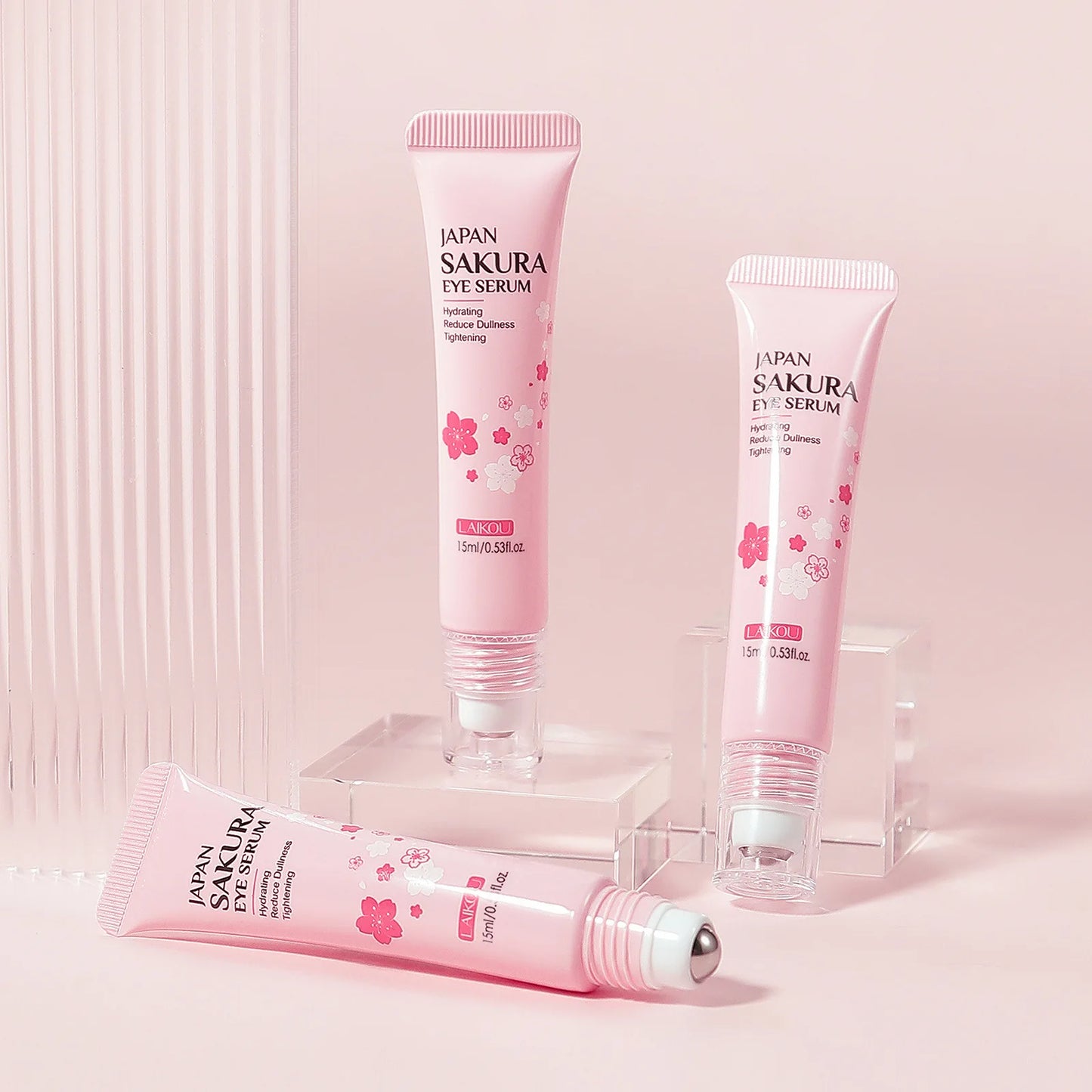 LAIKOU Sakura Eye Serum Roller Massage Hyaluronic Acid Skin Care Eye Bags Cream Moisturizing Dark Circles 15ml
