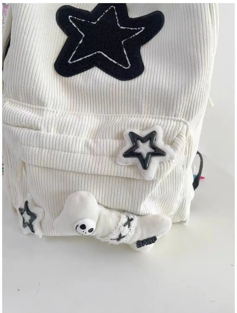 Starry Y2K Corduroy Backpack – Big Space, Bold Style for Trendy Teens!