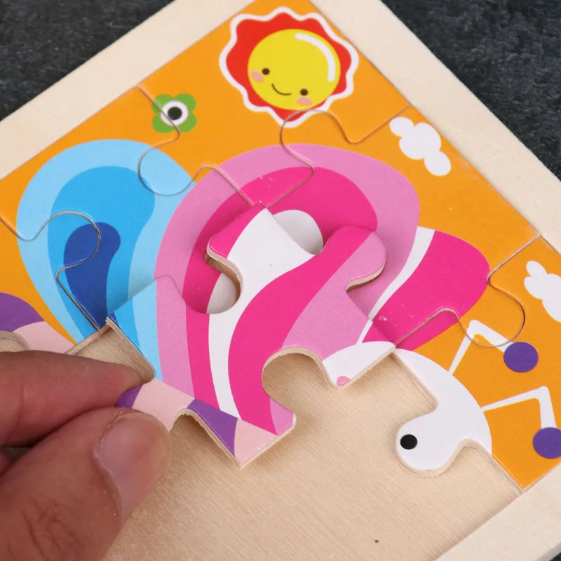 3pcs Puzzle Piece Wooden Children Cartoon Animal Pattern Puzzle Toy For Early Childhood Education 3-7 Years Old