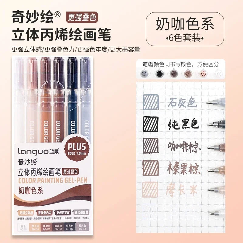 36/12 Colors Acrylic Gel Pen 1.0mm Large Capacity Student Writing Pen Painting Drawing Office School Supplies Stationery