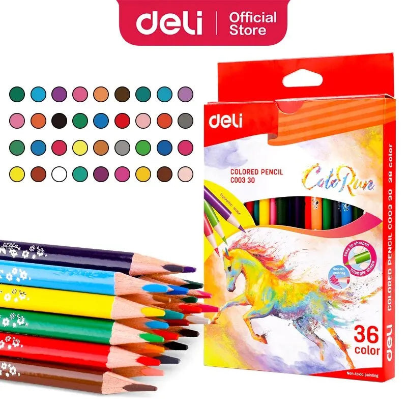Deli Oily Colored Pencil Set – 24/36/48 Colors in Barrel for Students, Artists & Sketching Fun