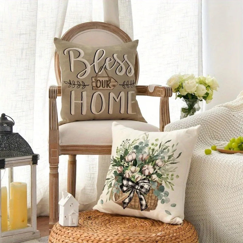 Rural Floral Blessing PillowcasesBedroom Living Room Sofa Home Decor Polyester Cushion Cover with Zipper