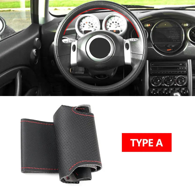 Braid on Steering Wheel For BMW Mini Coupe 2001-2006 Convertible 2004-2008 For Mini R50 R53 R60 Car Steering Wheel Leather Cover
