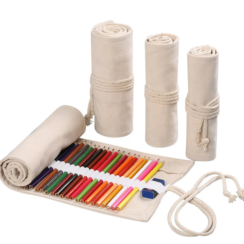 Colorful Canvas Pencil Roll – 12 to 72 Slot Organizer for Students, Artists & School Supplies