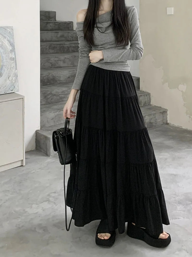 Summer High Waist White Mini Skirt Women Fashion Korean Patchwork A-Line Skirts Female Summer Solid Elegant All-Match Long Skirt
