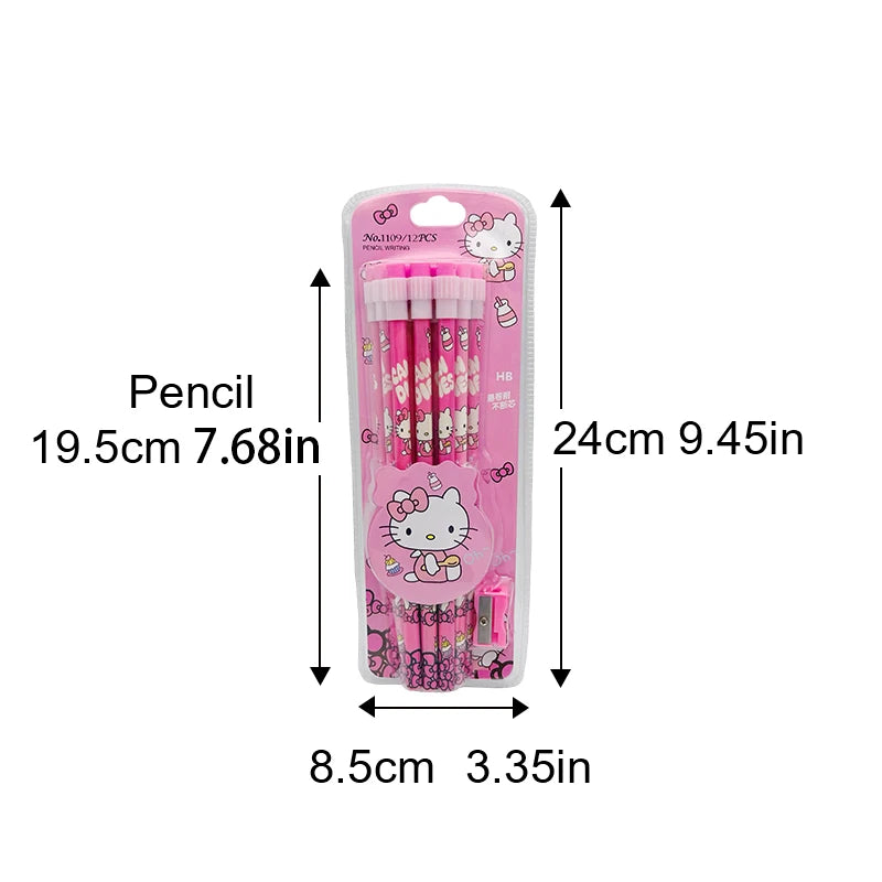 Sanrio HB Pencil Set – 12 Cute Cinnamoroll & Kuromi Pencils + 1 Roller Box for Writing & Drawing Fun