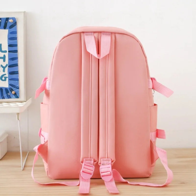Autumn New Canvas Backpack Women's Korean Version Large Capacity Five-Piece Set Middle School Student Backpack College Student S