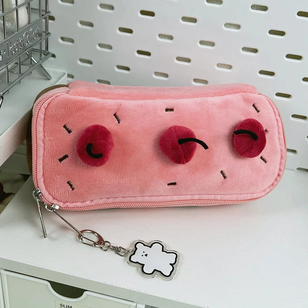 Plush Cherry Cake Pencil Case – Cute Large Capacity Kawaii Pouch for Girls, Kids & Back-to-School Accessories