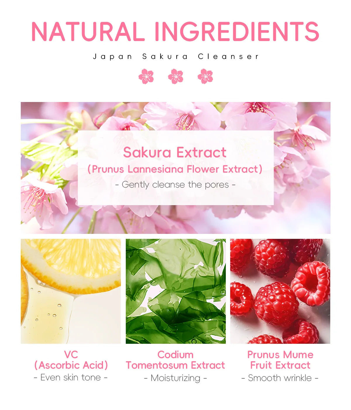 LAIKOU Sakura Facial Cleanser Foam Face Wash Remove Blackhead Moisturizing Shrink Pores Deep Cleaning Oil Control Skin Care 50g