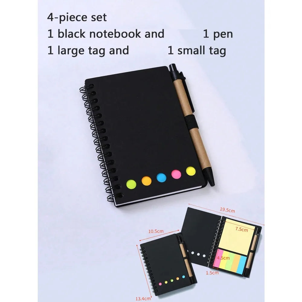 4-Pack Spiral Notebook Set-Pocket Notepad with Pen Loop,Sticky Notes&Index Tabs,4.1x5.3"Brown Paper Cover,Portable Lined Journal