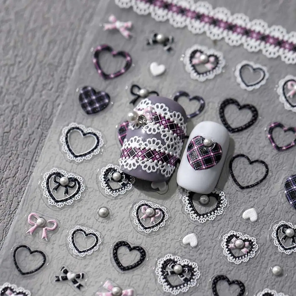Sweetheart Bow Nail Decals – Pearl Lace Stickers in Romantic Shades