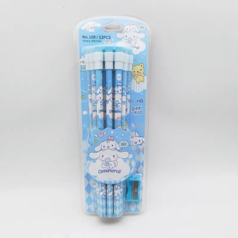 Sanrio Magic Pencil Set – 12 Cute HB Pencils + 1 Roller Box Featuring Cinnamoroll & Kuromi for Writing & Drawing Fun