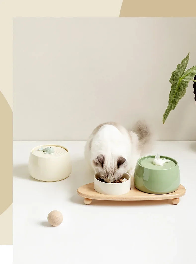 1.3 L Ceramic Cat Water Fountain USB Charging Pet Water Feeders Dogs Automatic Circulating Filtration Flow Water Dispenser
