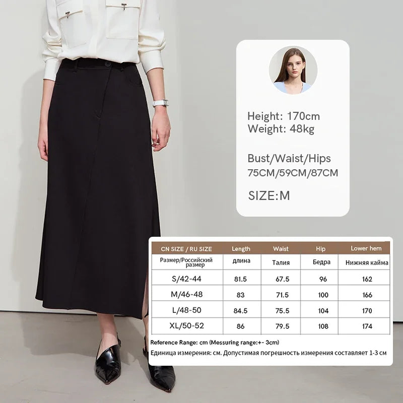 Amii Minimalist Spring New Commuter Asymmetrical Oblique Placket Split Skirt Non Ironing Anti Wrinkle A Shape Skirt 12551003